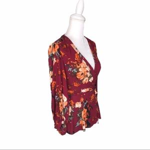 Anthropologie HD Paris wine floral wrap top blouse
